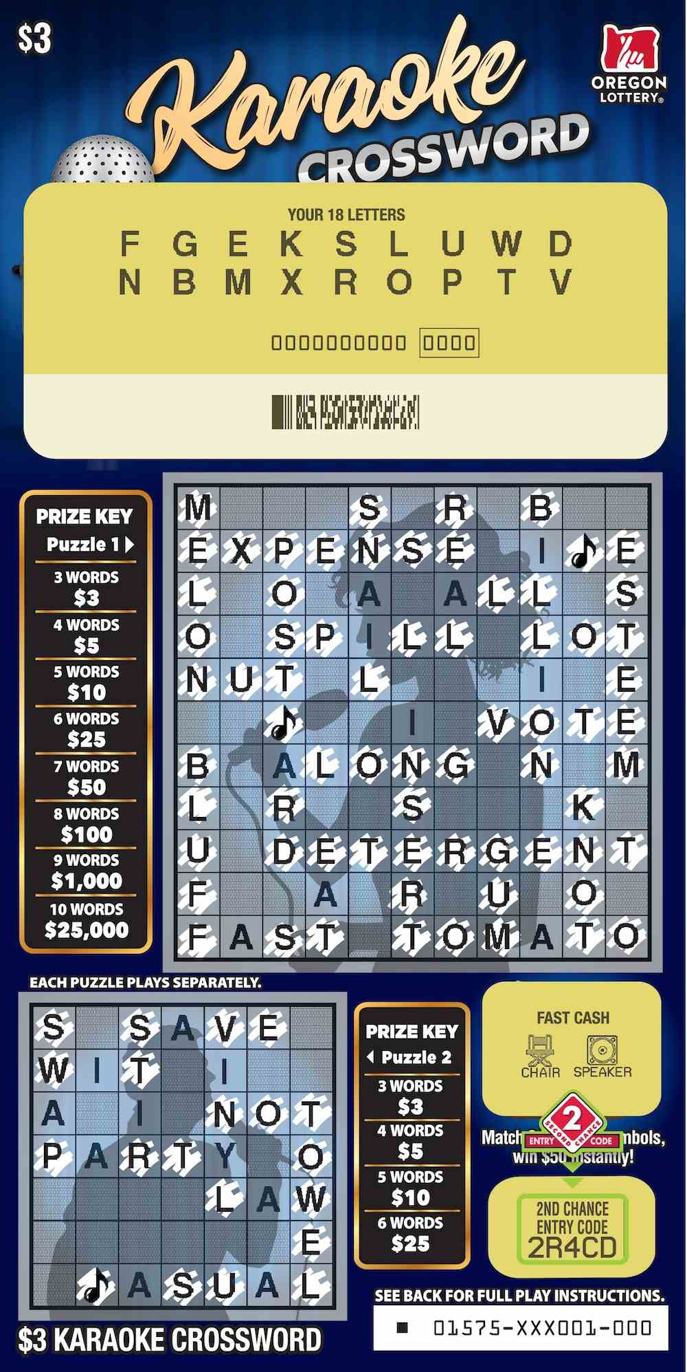 Karaoke Crossword scratchcard - game number #1575 - front-scratched