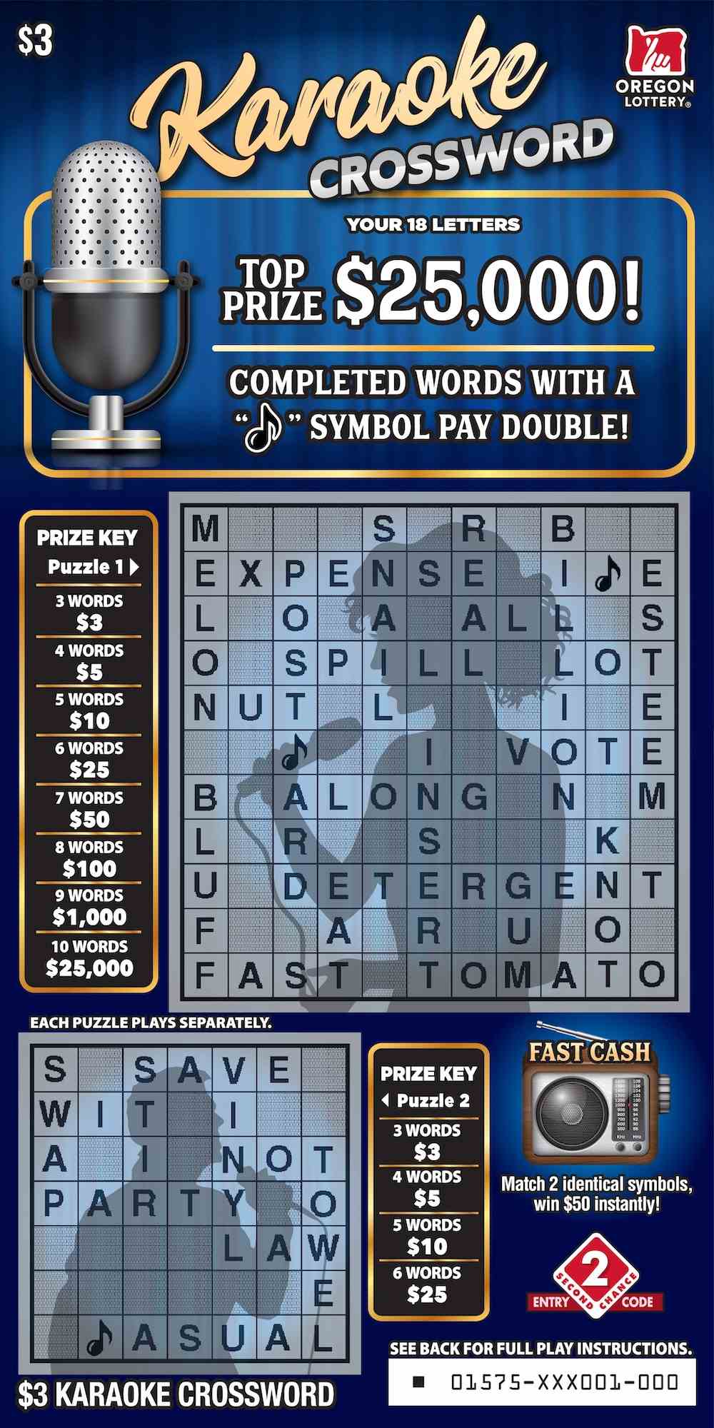 Karaoke Crossword scratchcard - game number #1575 - front