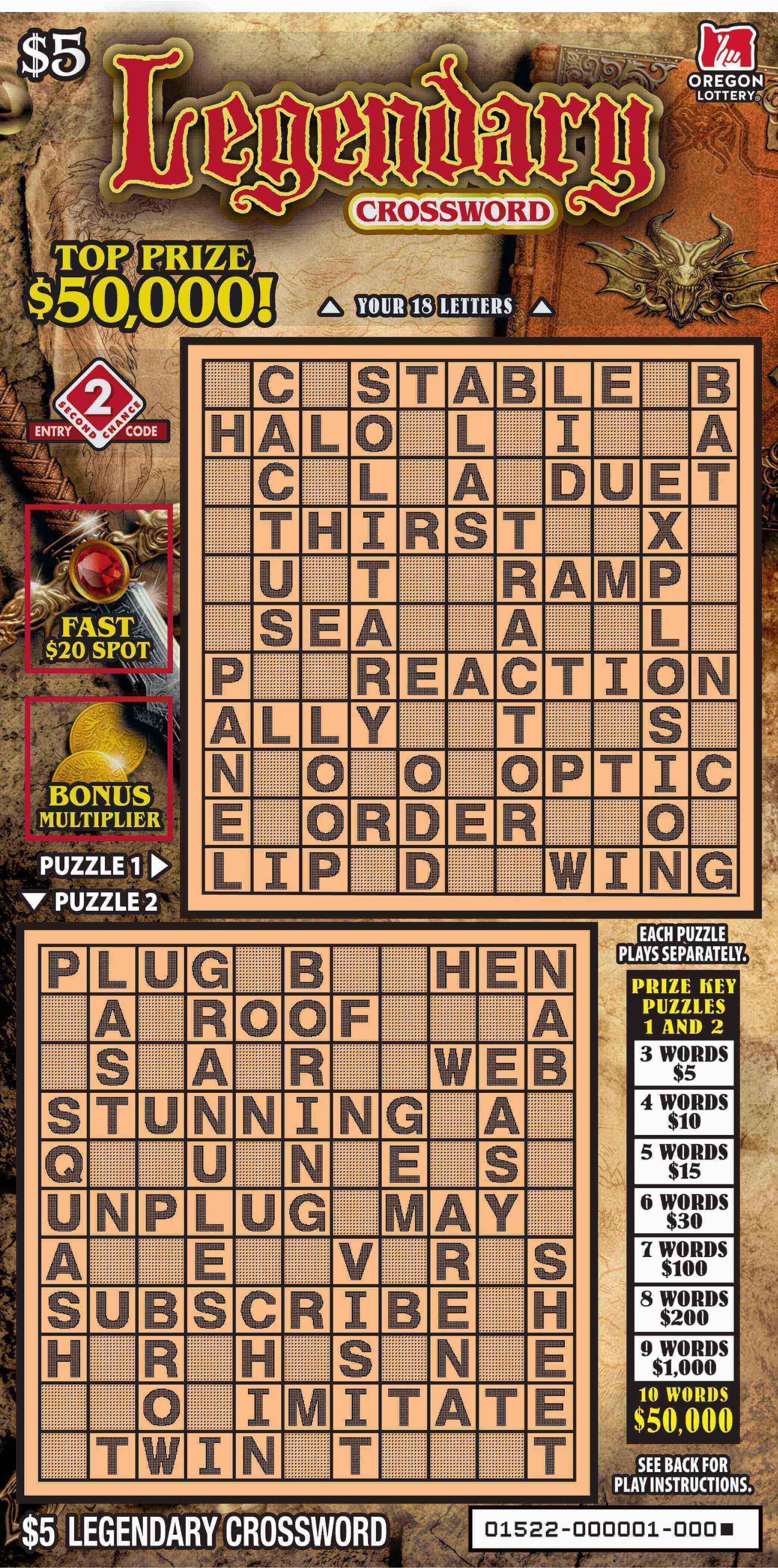 Legendary Crossword scratchcard - game number #1522 - front