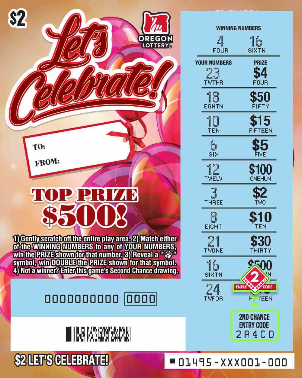 Let's Celebrate! scratchcard - game number #1495 - front-scratched