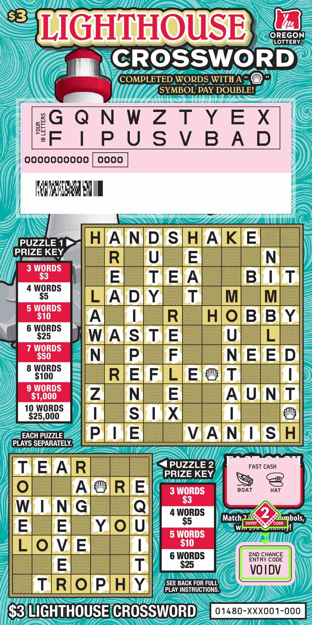 Lighthouse Crossword scratchcard - game number #1480 - front-scratched