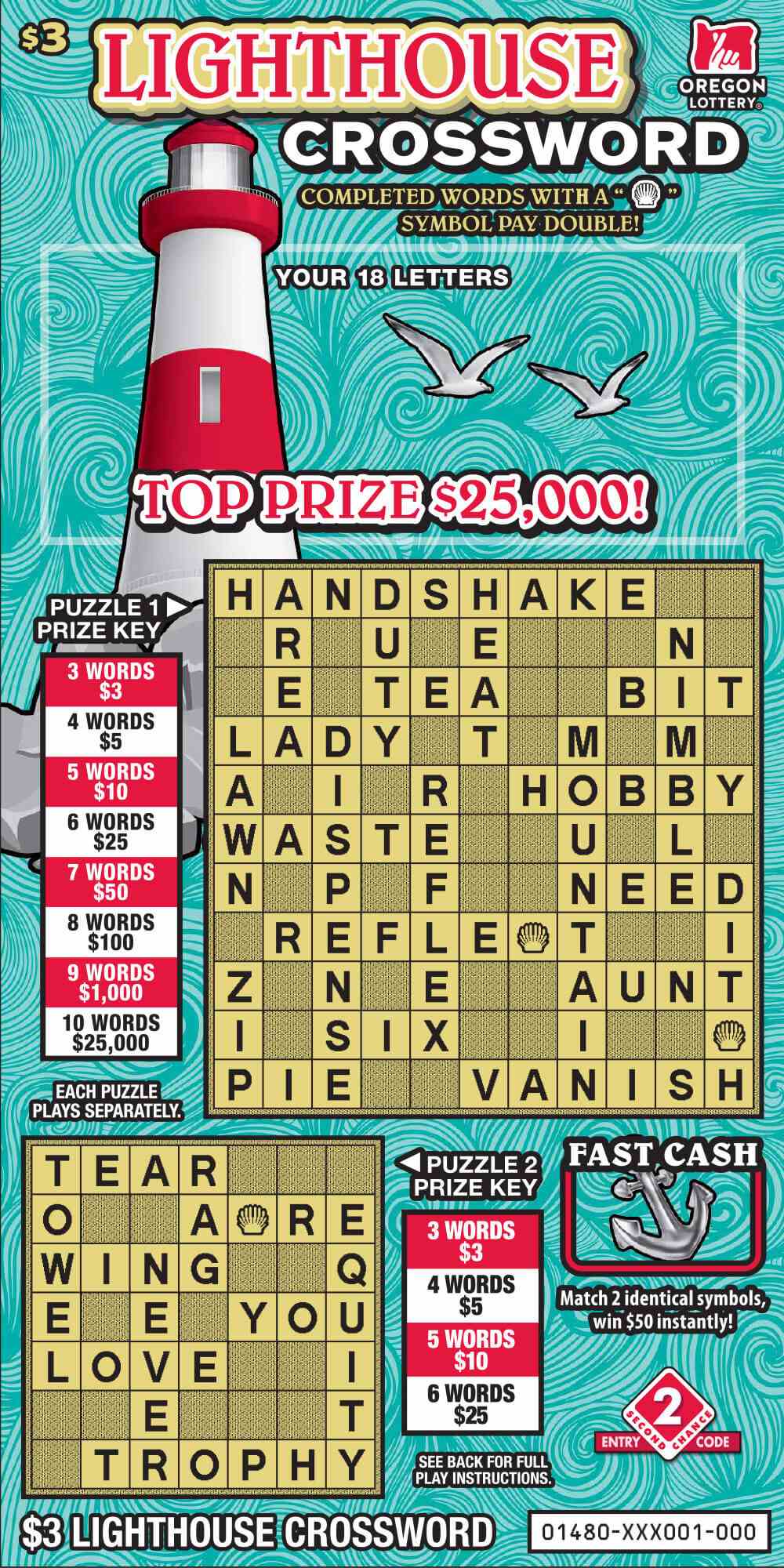 Lighthouse Crossword scratchcard - game number #1480 - front