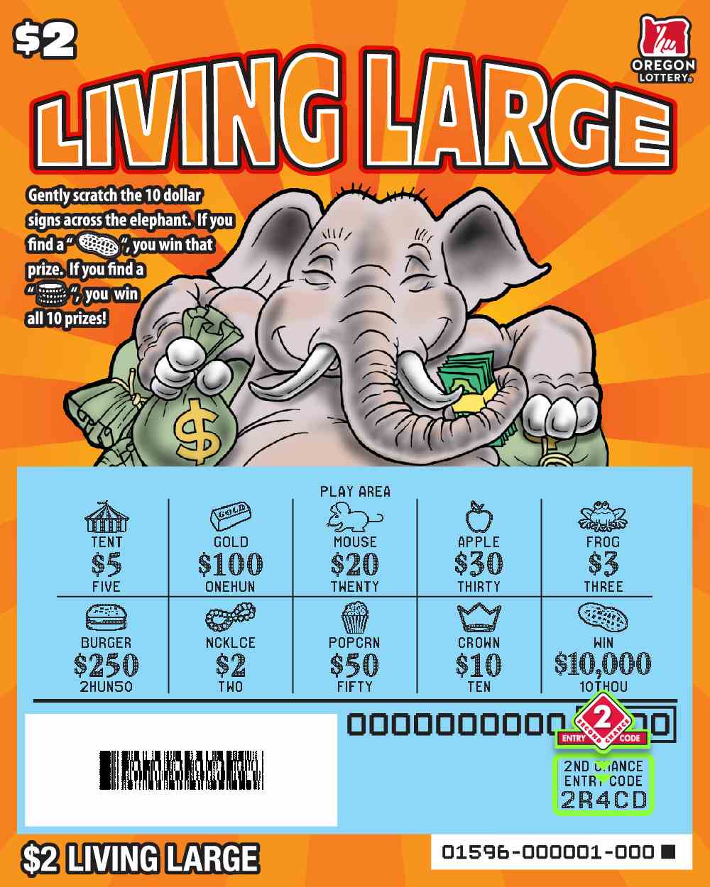 Living Large scratchcard - game number #1596 - front-scratched