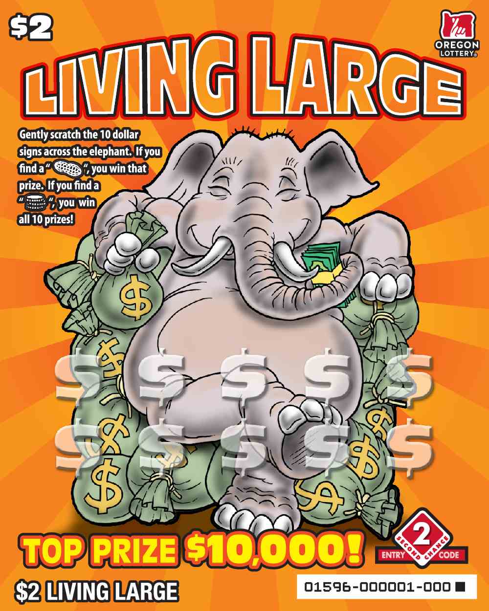 Living Large scratchcard - game number #1596 - front