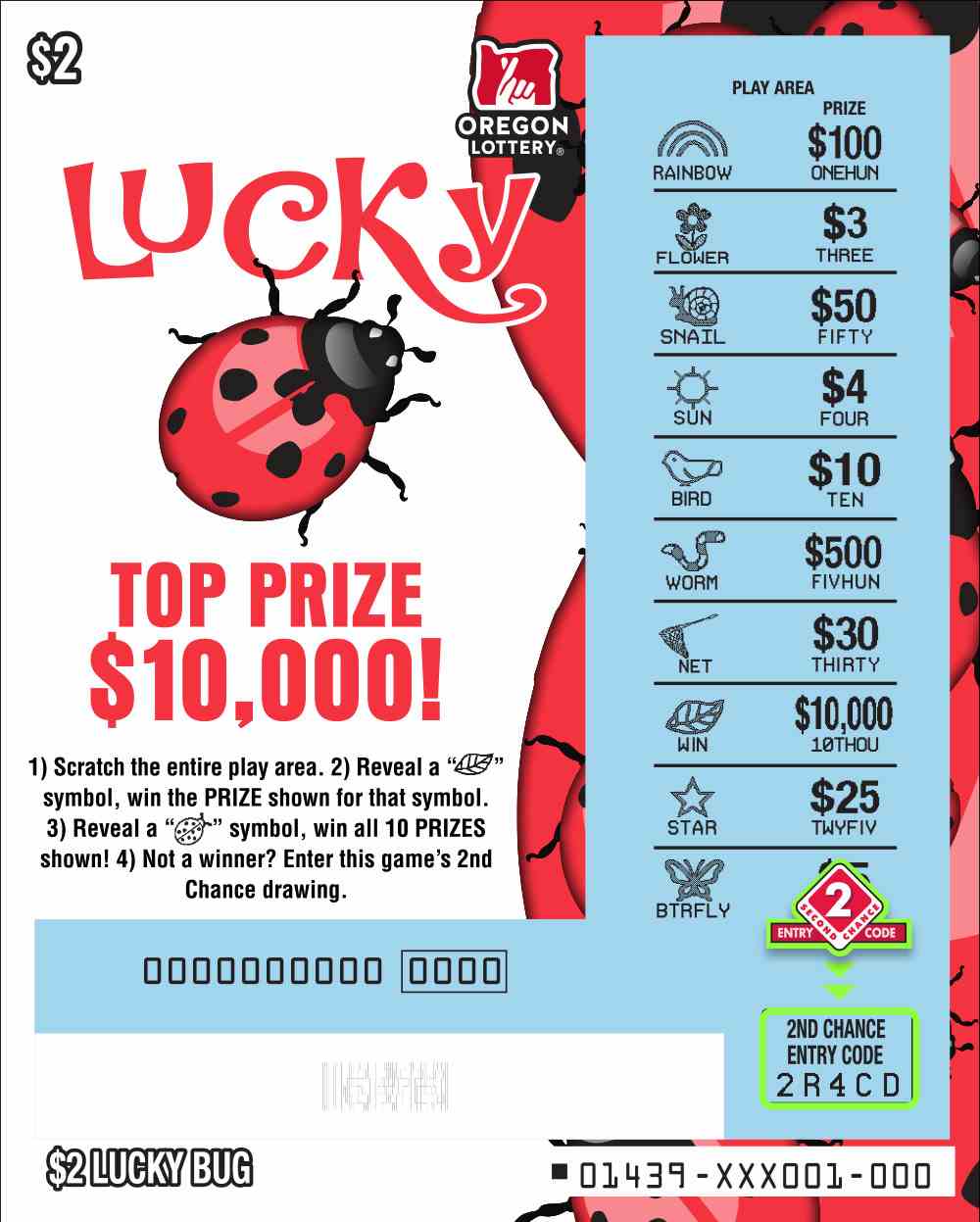 Lucky Bug scratchcard - game number #1439 - front-scratched