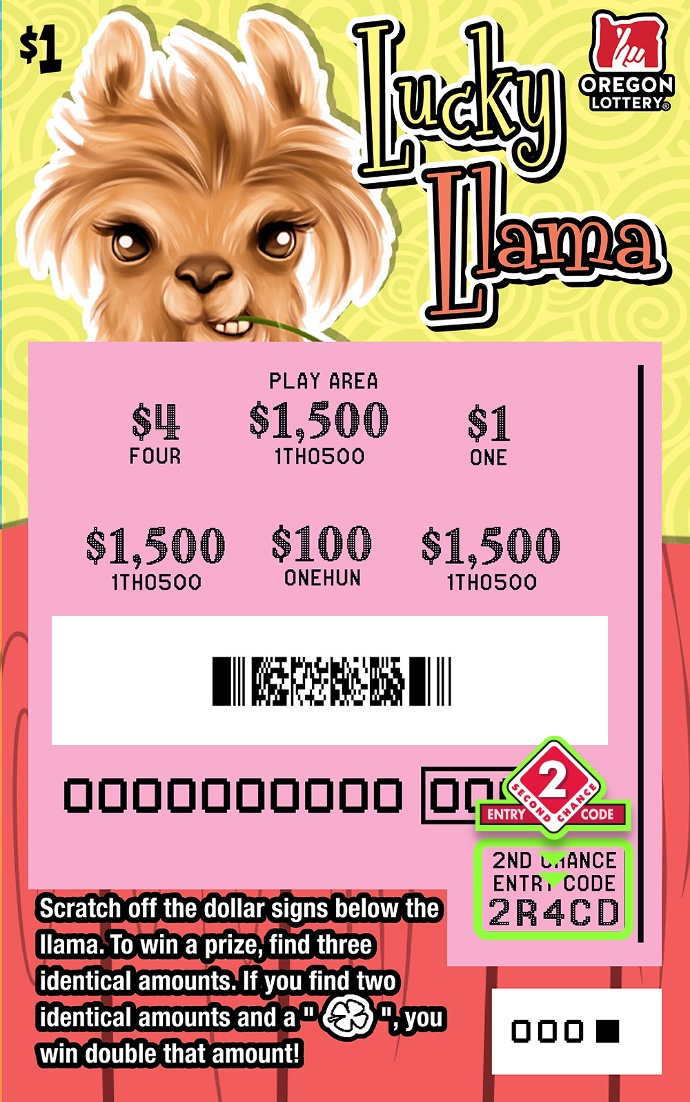 Lucky Llama scratchcard - game number #1594 - front-scratched