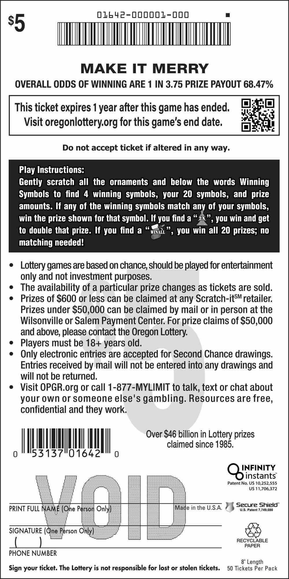 Make It Merry scratchcard - game number #1642 - front-scratched