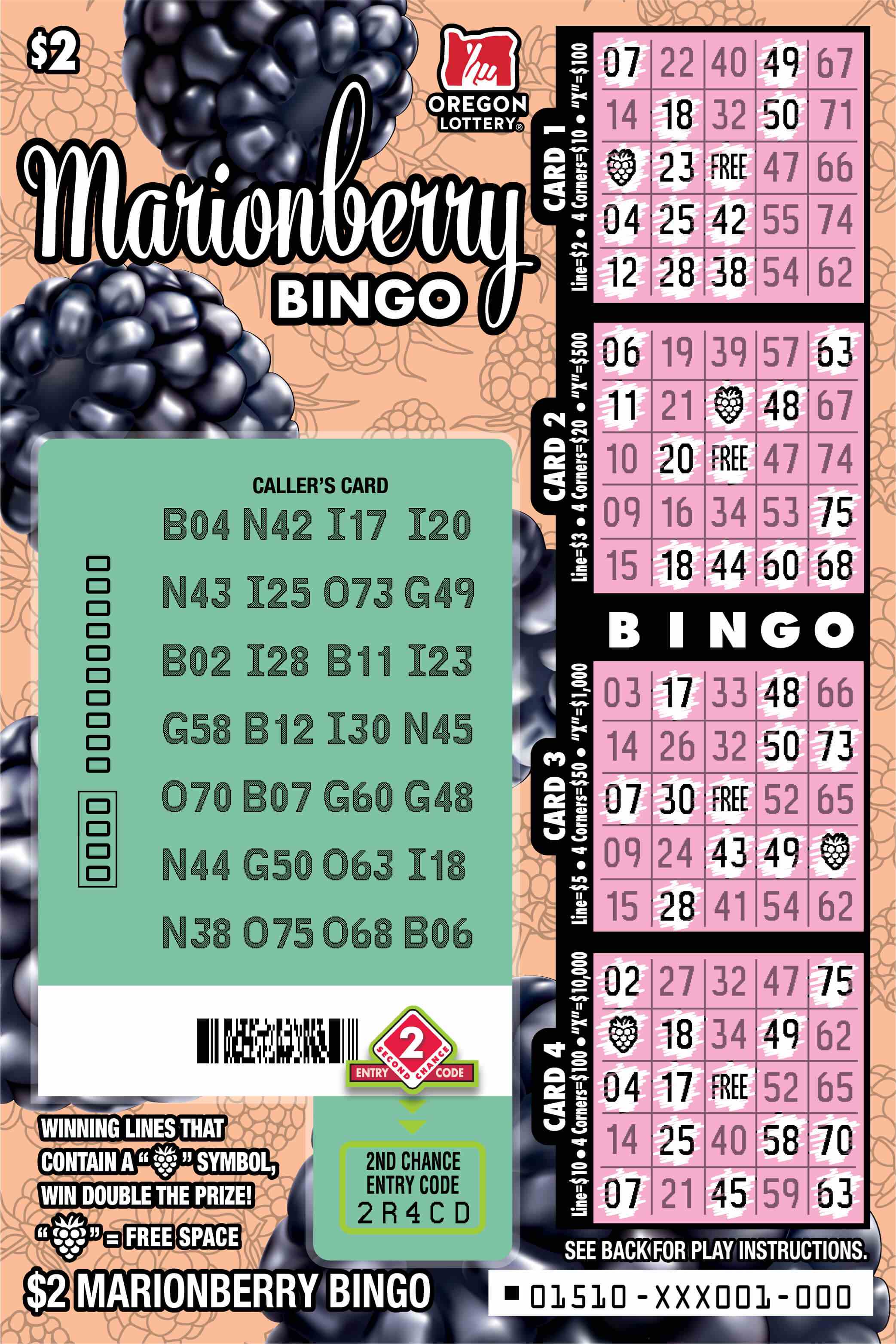 Marionberry Bingo scratchcard - game number #1510 - front-scratched