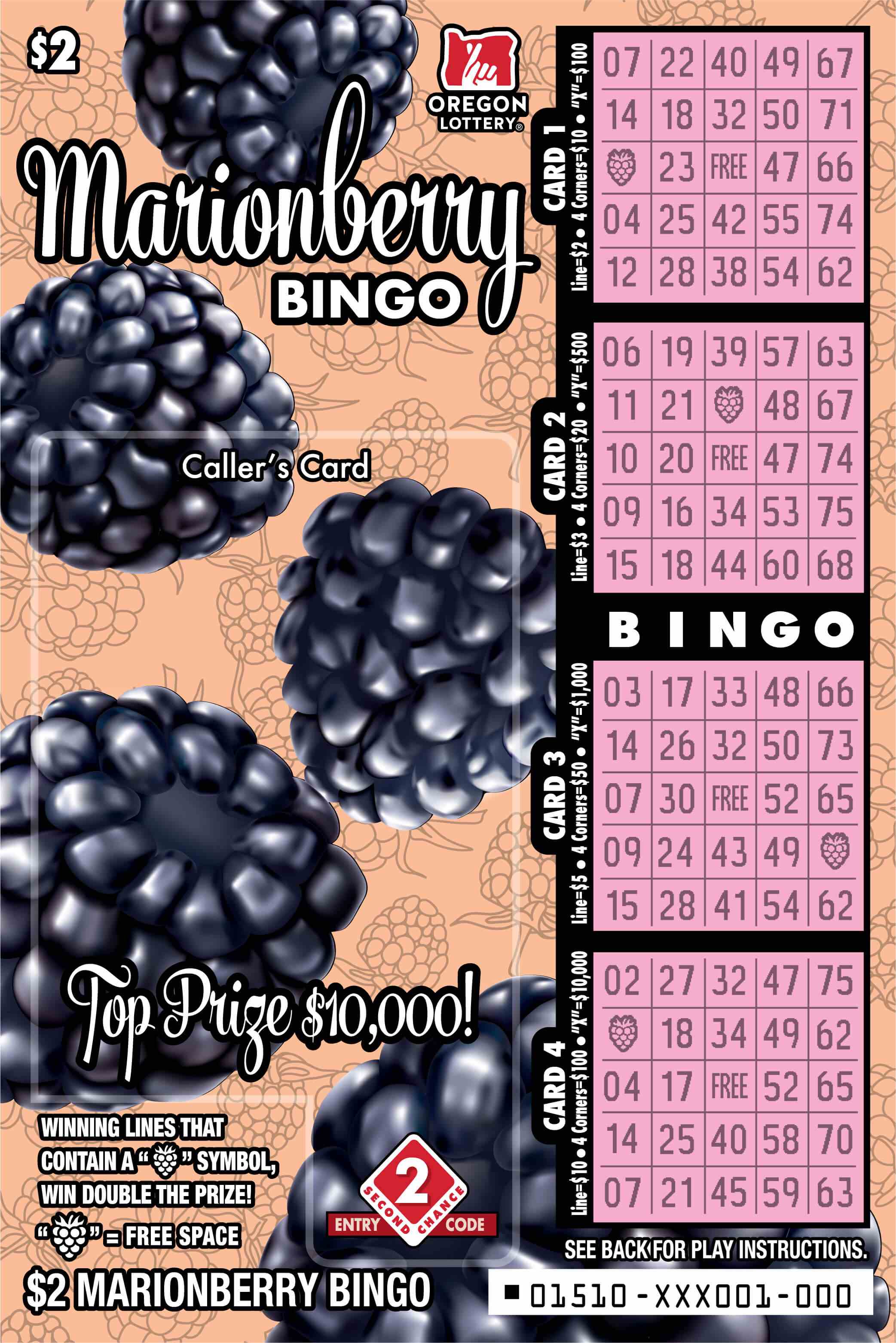 Marionberry Bingo scratchcard - game number #1510 - front