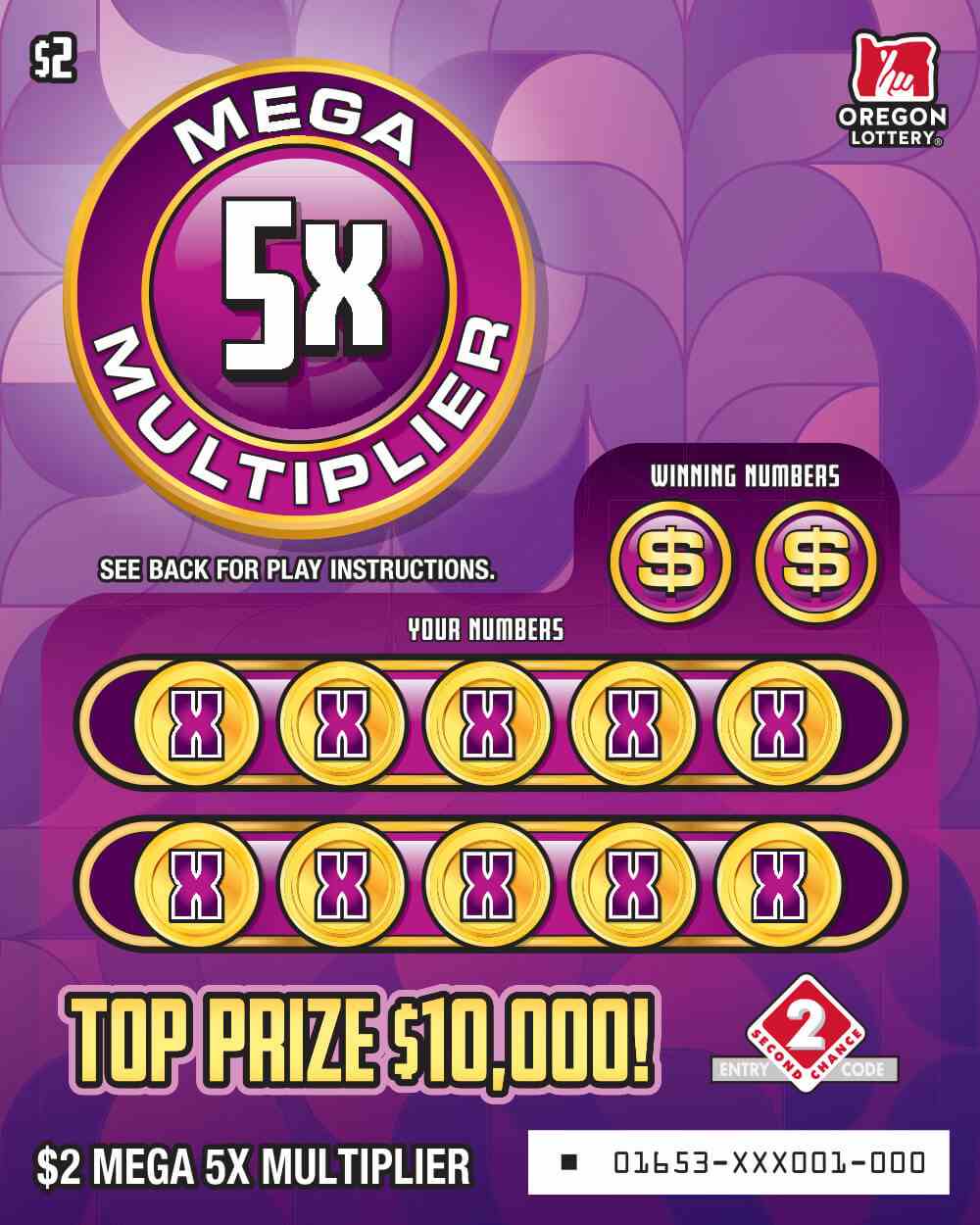 Mega 5X Multiplier scratchcard - game number #1653 - front