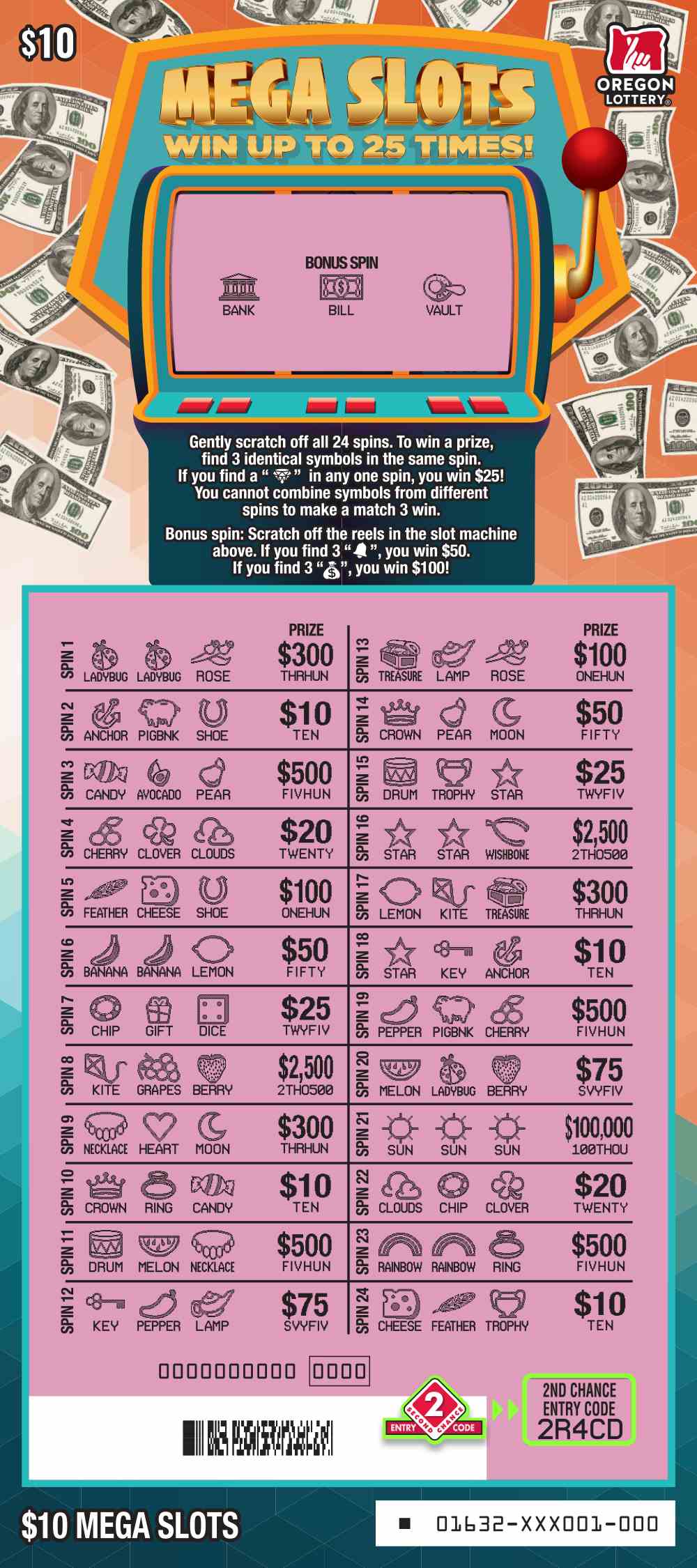 Mega Slots scratchcard - game number #1632 - front-scratched