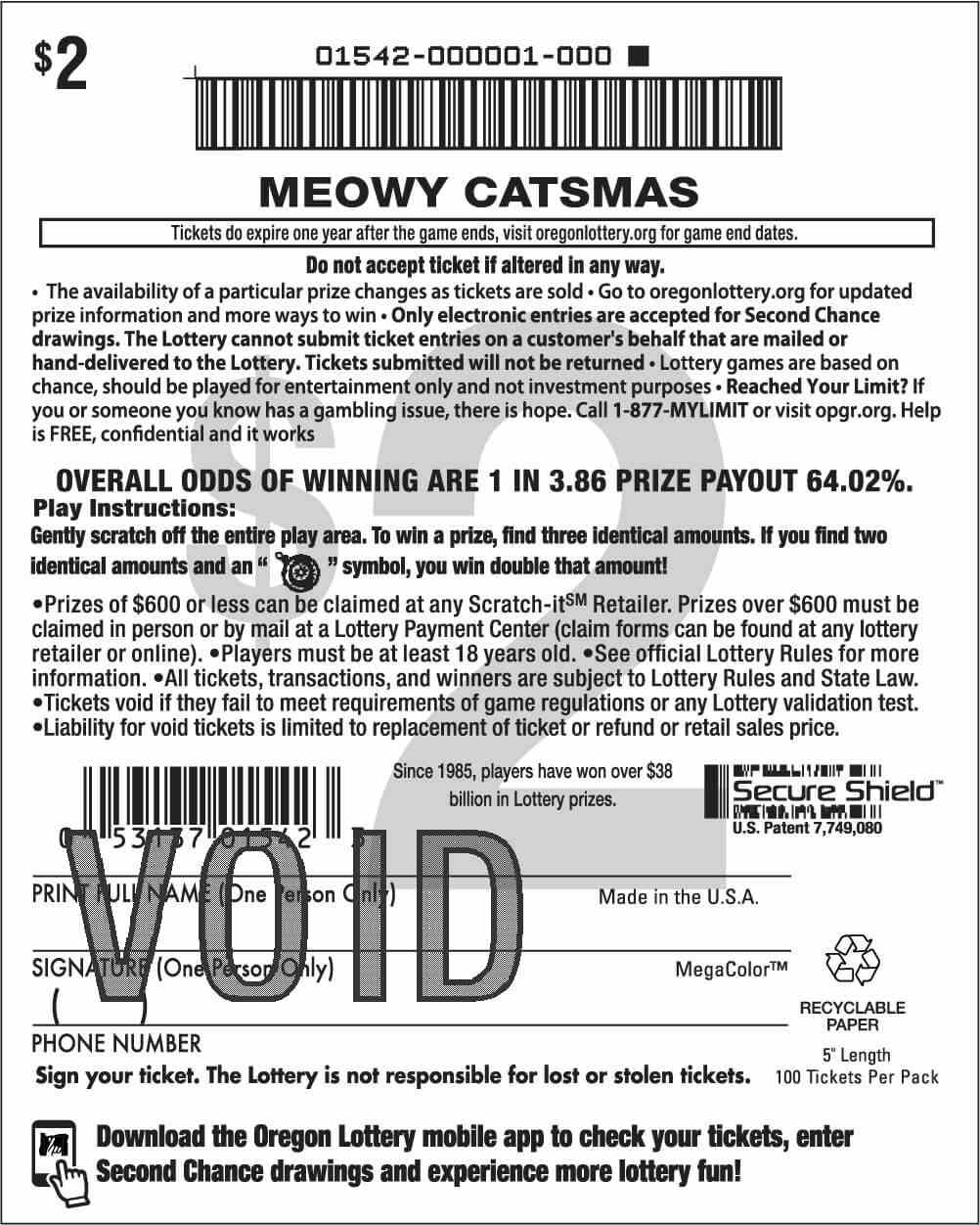 Meowy Catsmas scratchcard - game number #1542 - back