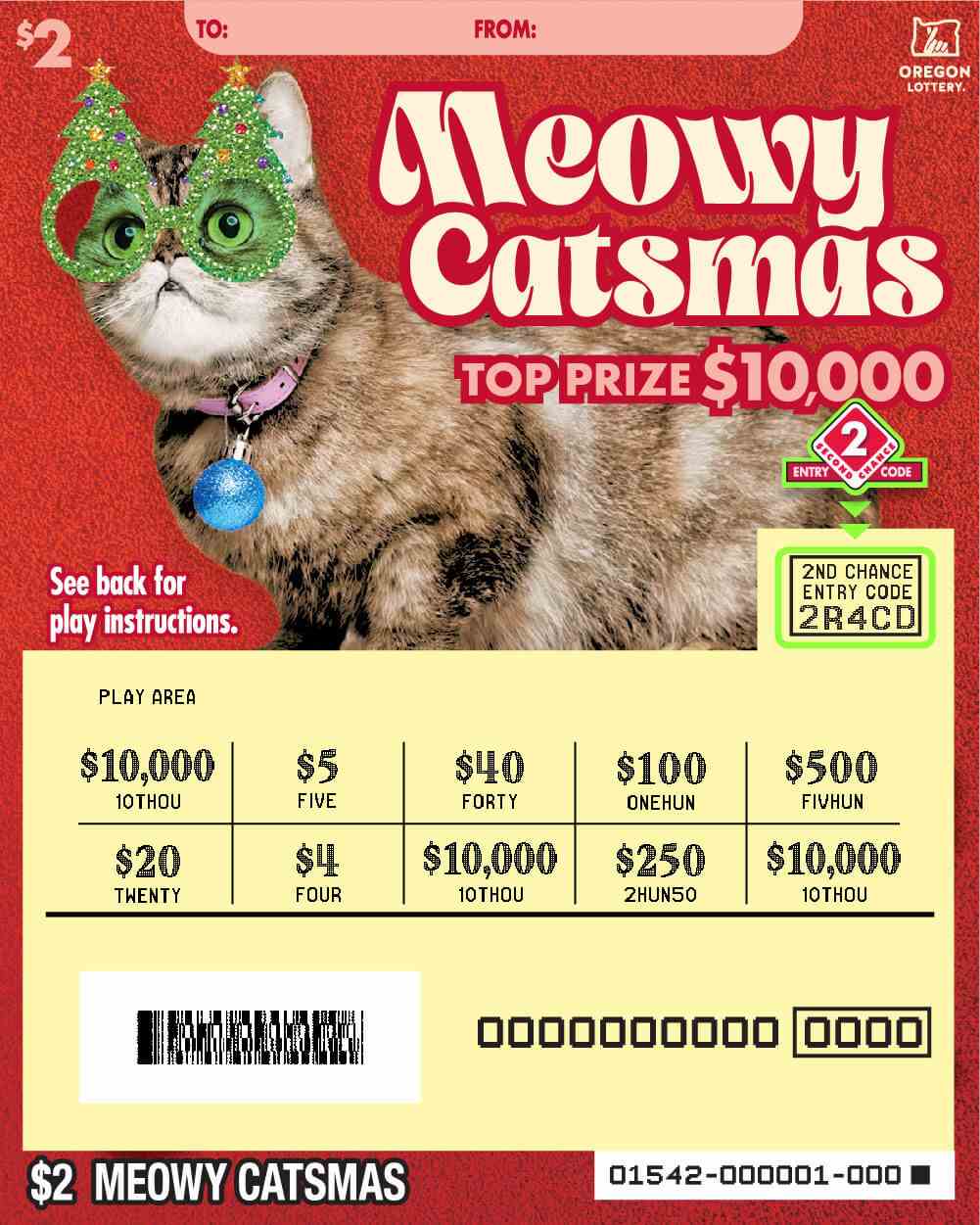 Meowy Catsmas scratchcard - game number #1542 - front-scratched