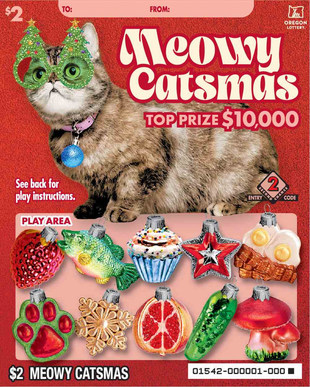 Meowy Catsmas scratchcard - game number #1542 - front