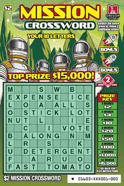 Mission Crossword scratchcard - game number #1603 - front