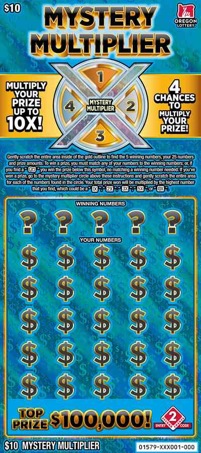 Mystery Multiplier scratchcard - game number #1579 - front