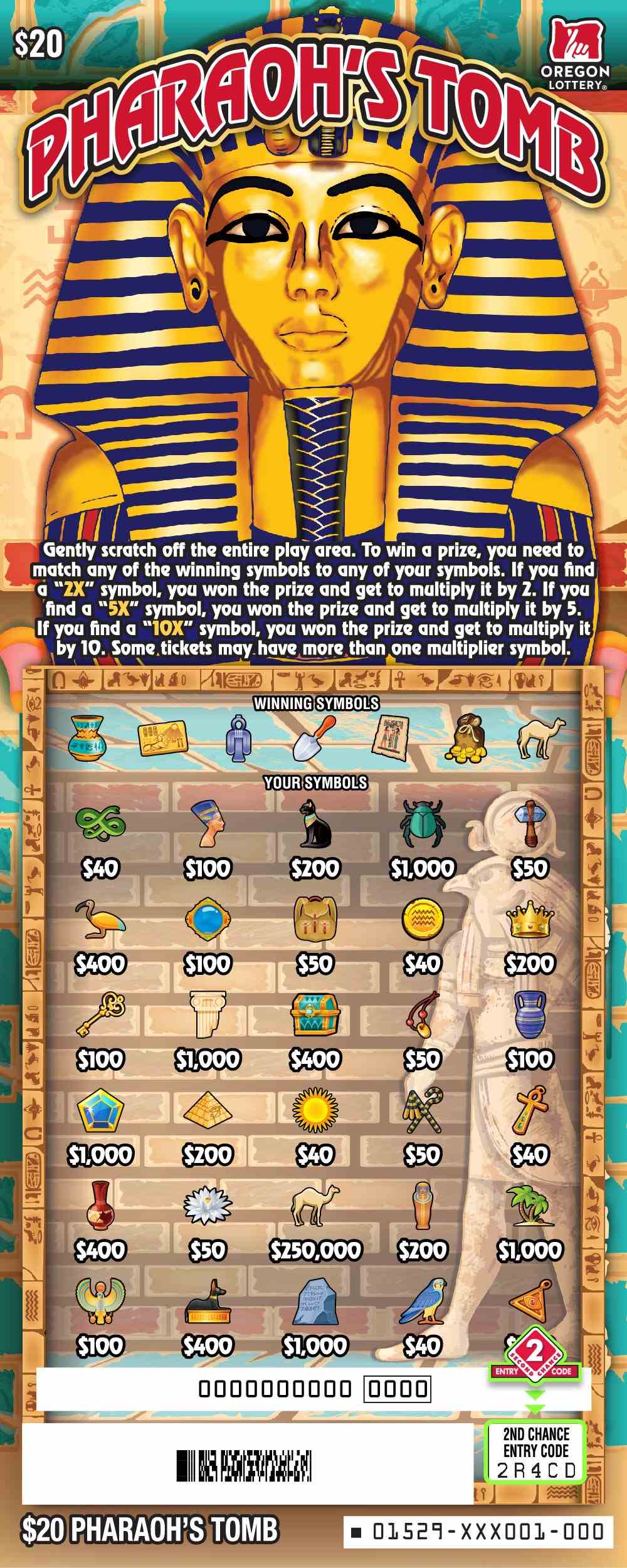 Pharaoh's Tomb scratchcard - game number #1529 - front-scratched