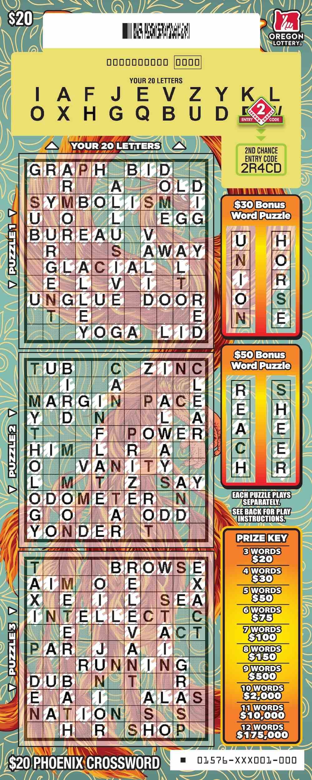 Phoenix Crossword scratchcard - game number #1576 - front-scratched
