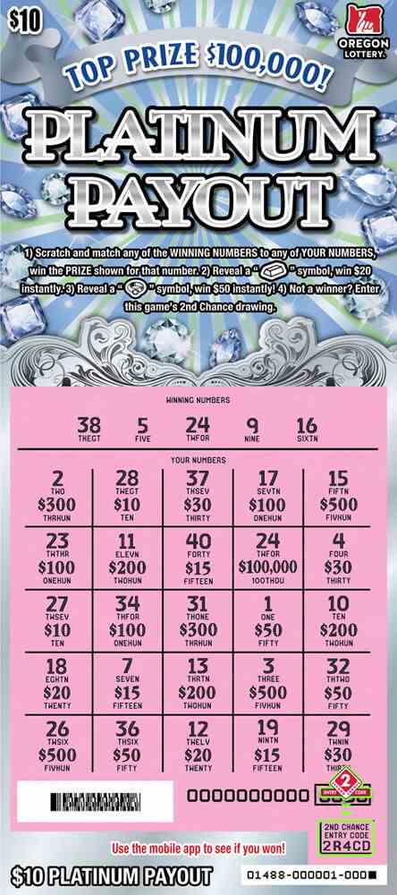 Platinum Payout scratchcard - game number #1488 - front-scratched