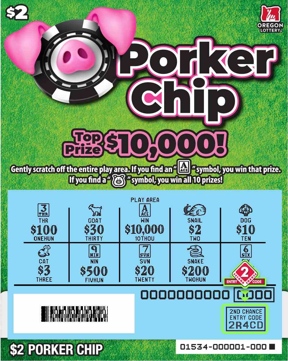 Porker Chip scratchcard - game number #1534 - front-scratched