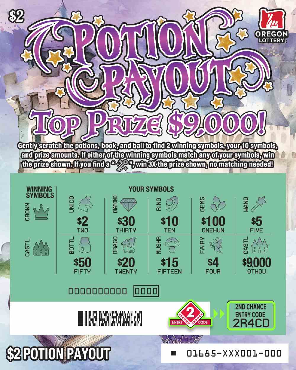 Potion Payout scratchcard - game number #1685 - front-scratched