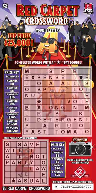 Red Carpet Crossword scratchcard - game number #1624 - front