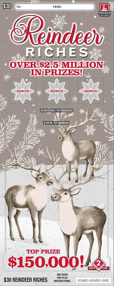 Reindeer Riches scratchcard - game number #1682 - front