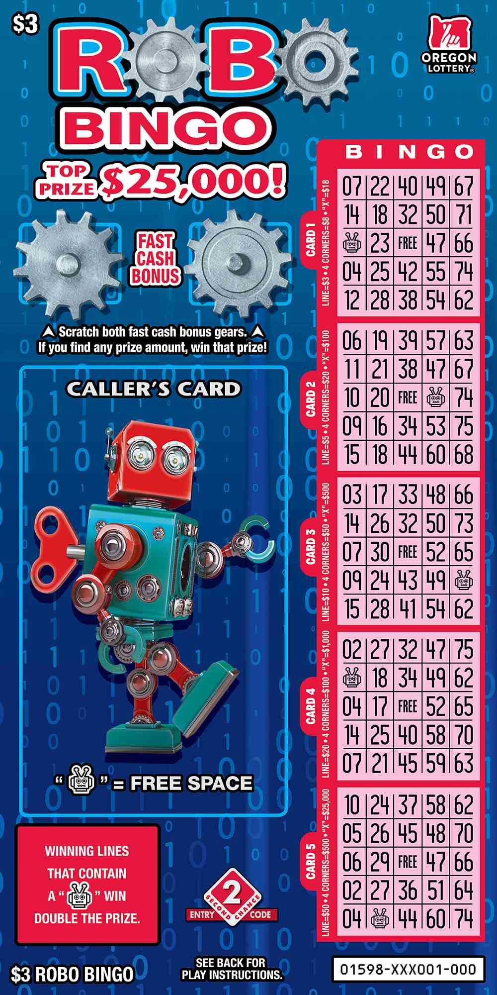 Robo Bingo scratchcard - game number #1598 - front