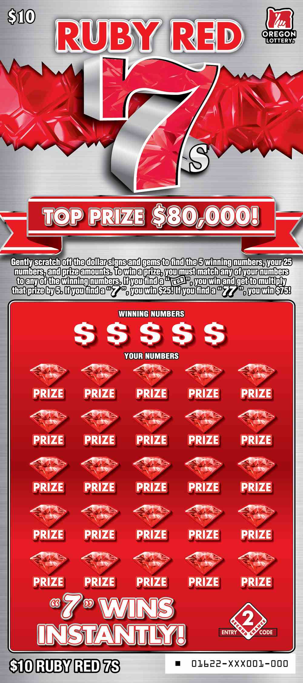 Ruby Red 7S scratchcard - game number #1622 - front