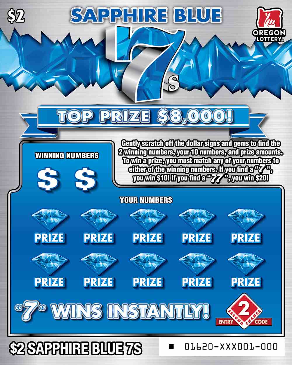 Sapphire Blue 7S scratchcard - game number #1620 - front