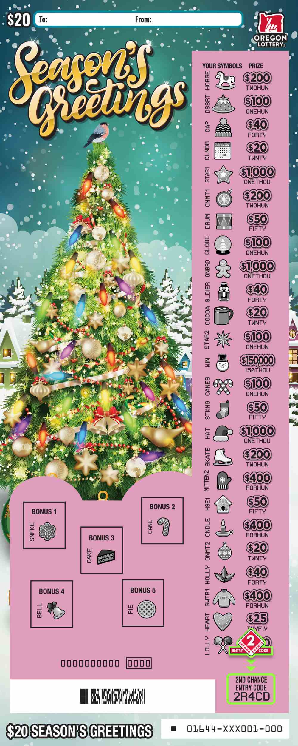 Season's Greetings scratchcard - game number #1644 - front-scratched