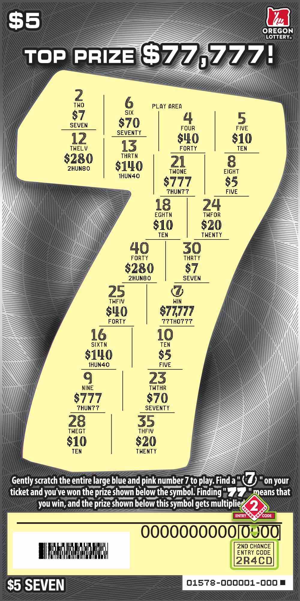 Seven scratchcard - game number #1578 - front-scratched