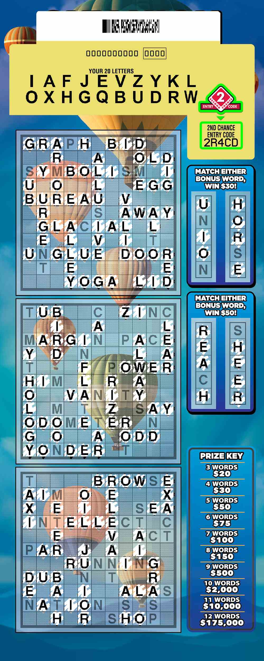 Sky High Crossword scratchcard - game number #1573 - front-scratched