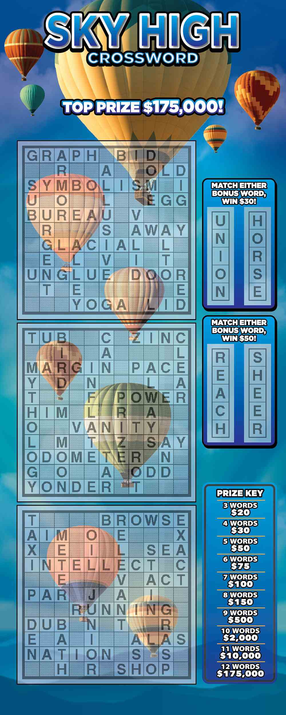 Sky High Crossword scratchcard - game number #1573 - front