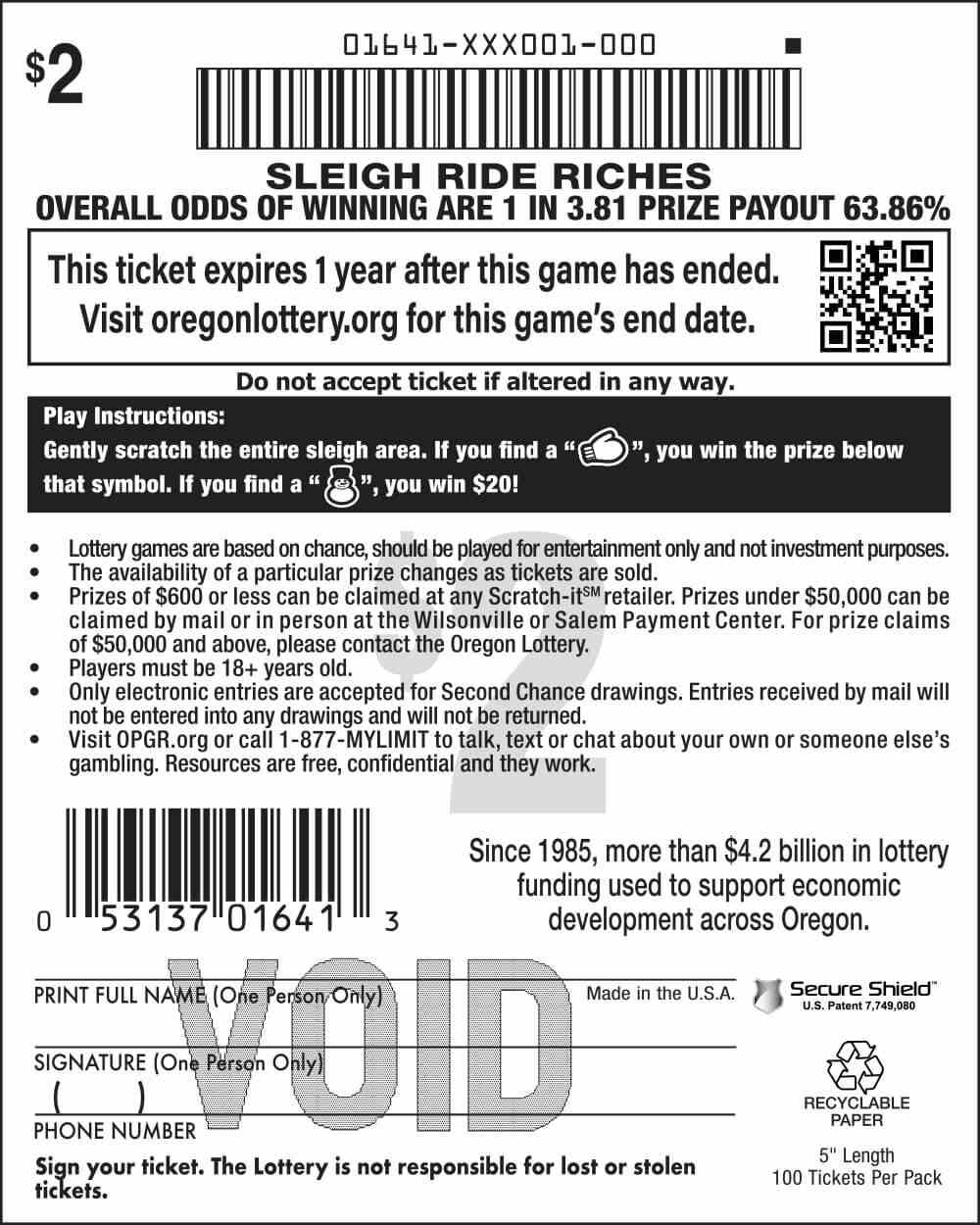 Sleigh Ride Riches scratchcard - game number #1641 - back