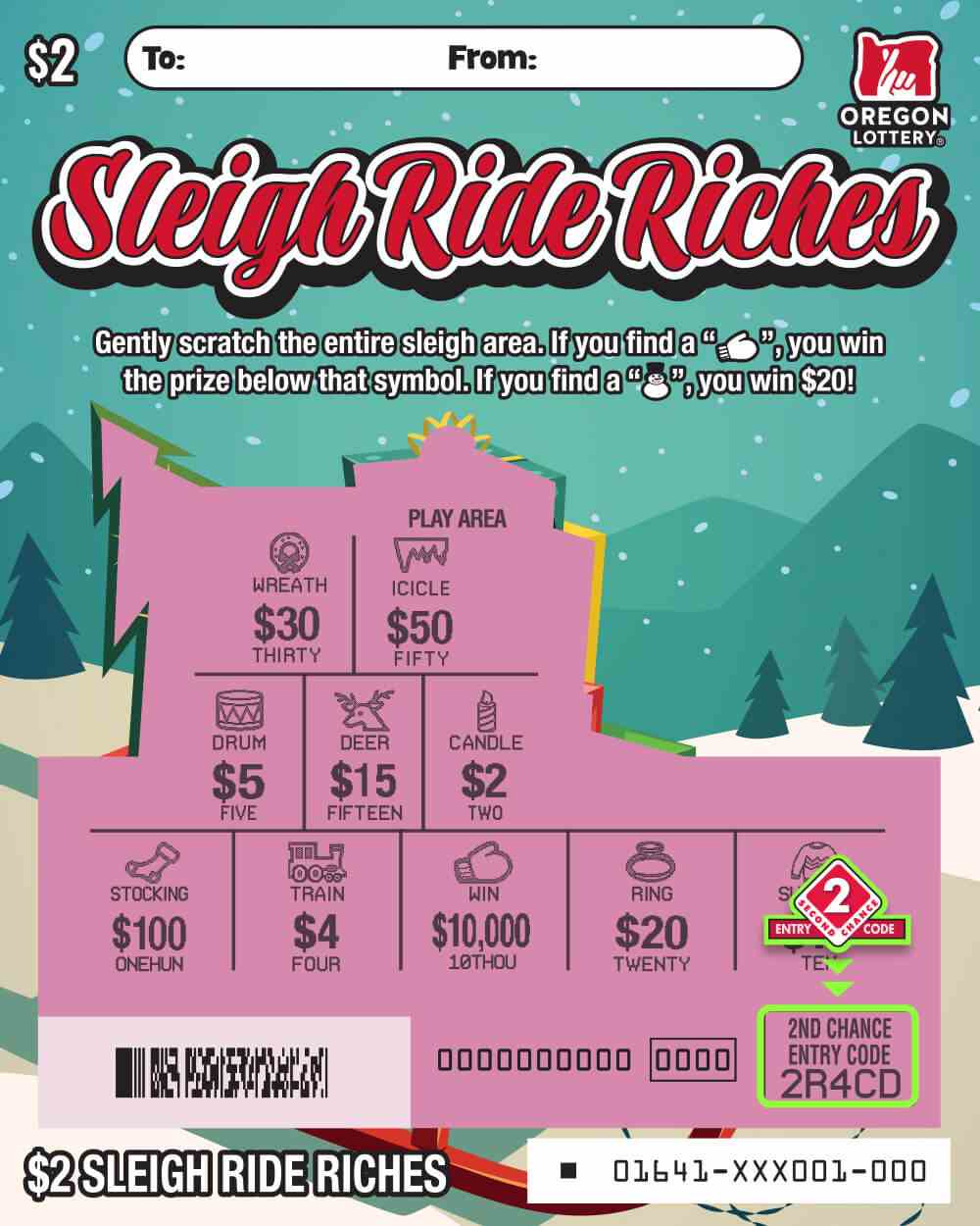 Sleigh Ride Riches scratchcard - game number #1641 - front-scratched