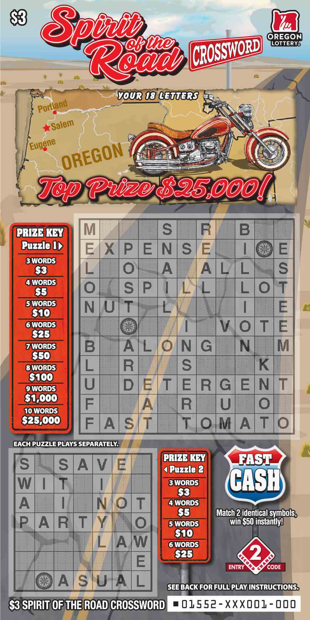 Spirit Of The Road Crossword scratchcard - game number #1552 - front