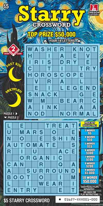 Starry Crossword scratchcard - game number #1627 - front