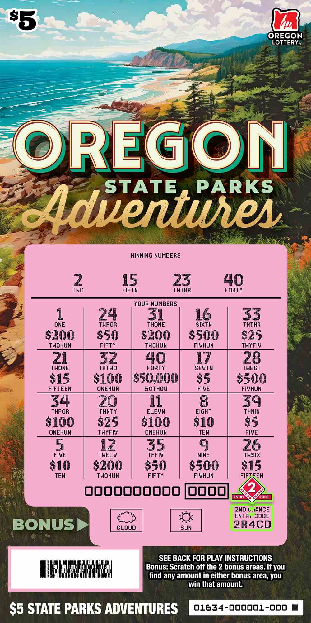 State Parks Adventures scratchcard - game number #1634 - front-scratched