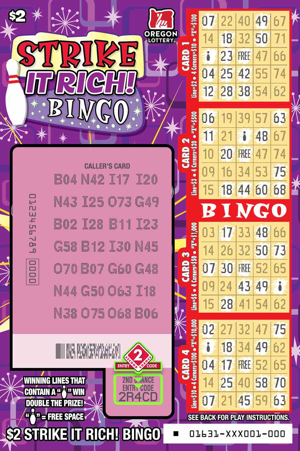 Strike It Rich! Bingo scratchcard - game number #1631 - front-scratched