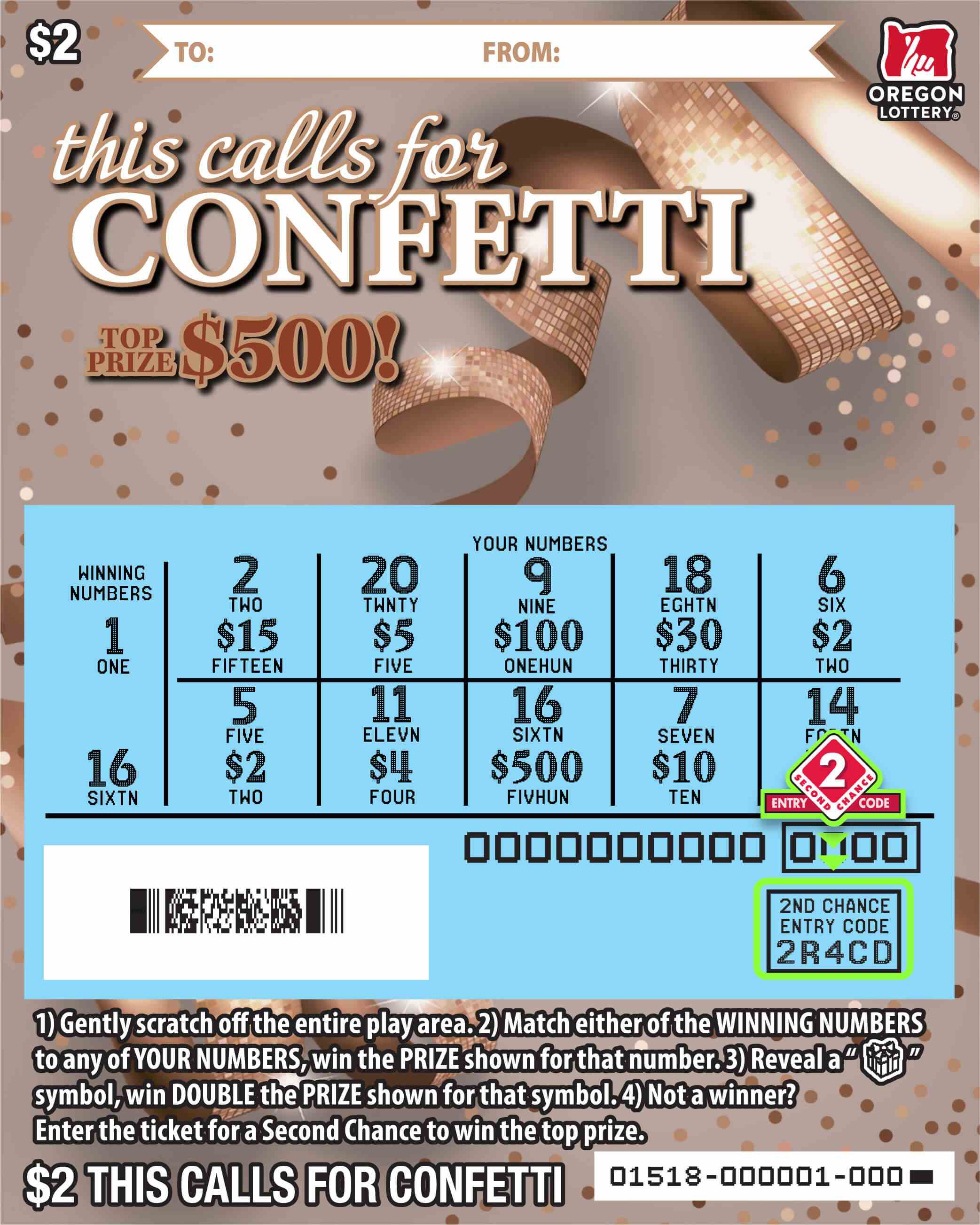 This Calls For Confetti scratchcard - game number #1518 - front-scratched