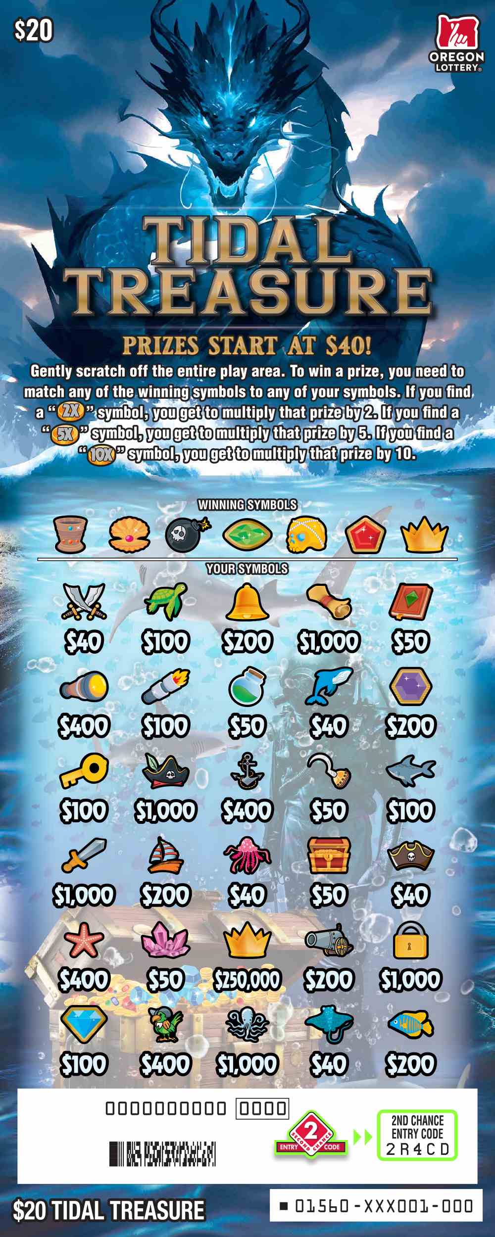 Tidal Treasure scratchcard - game number #1560 - front-scratched