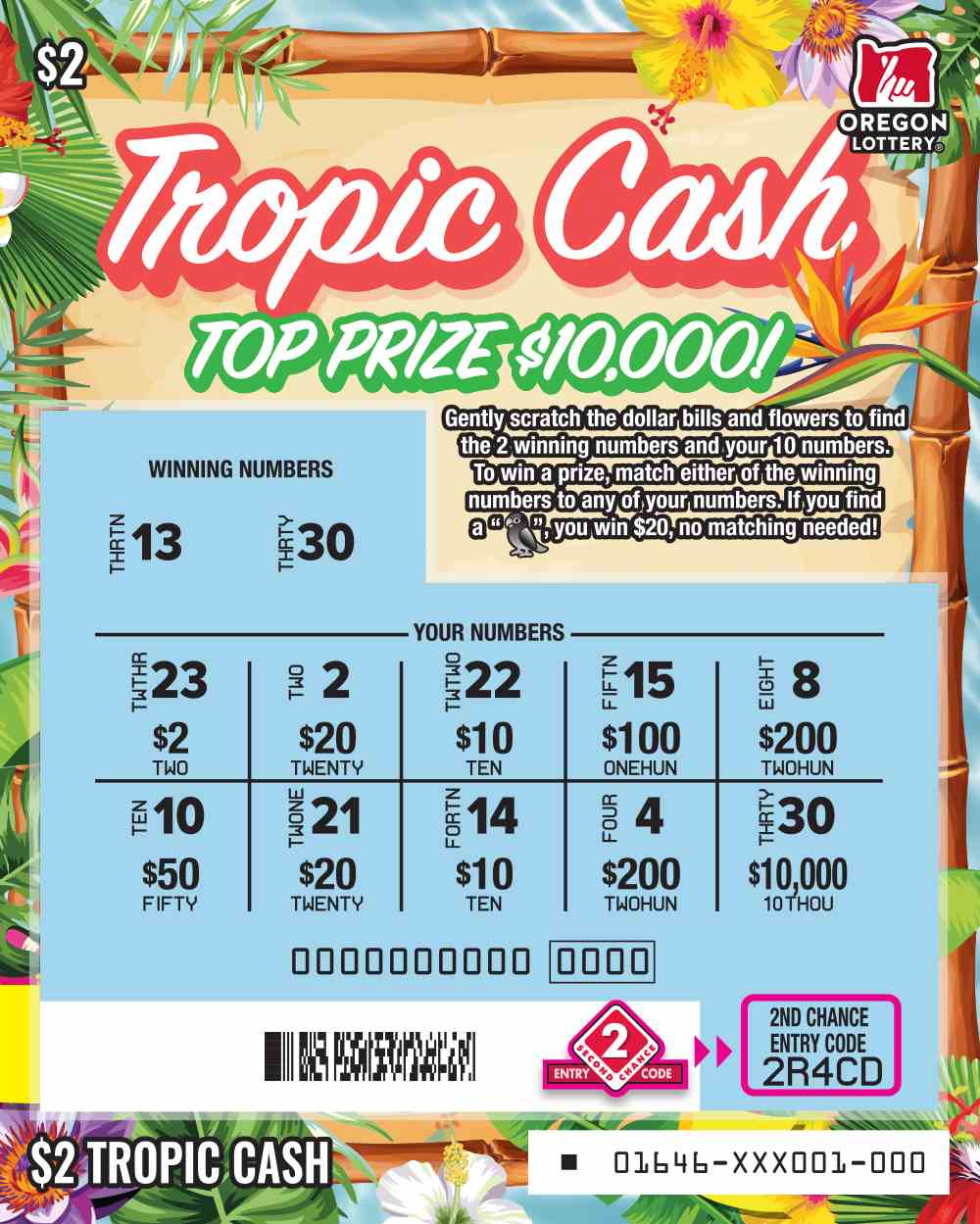 Tropic Cash scratchcard - game number #1646 - front-scratched