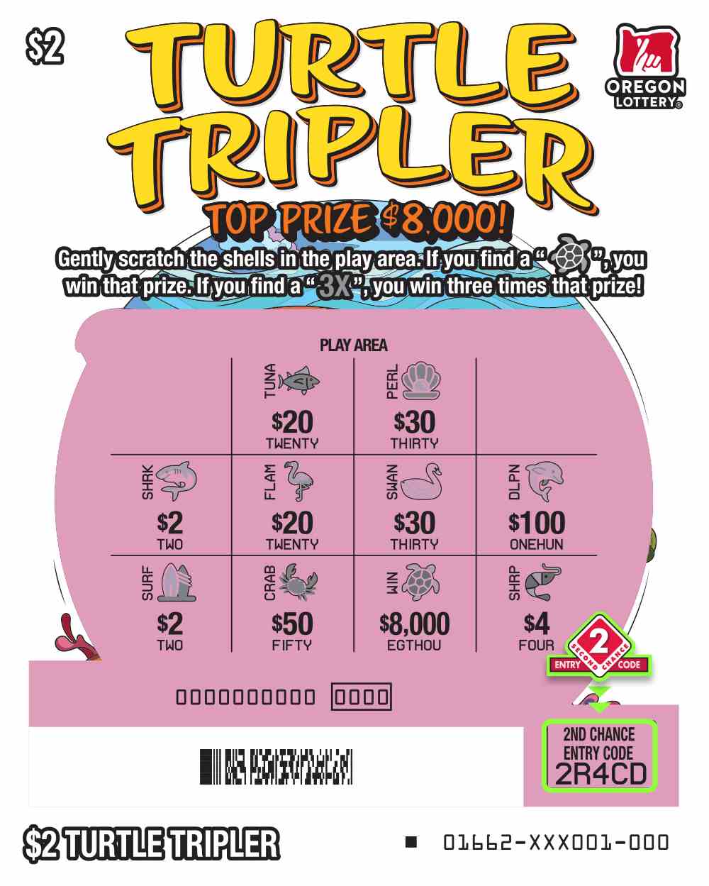 Turtle Tripler scratchcard - game number #1662 - front-scratched