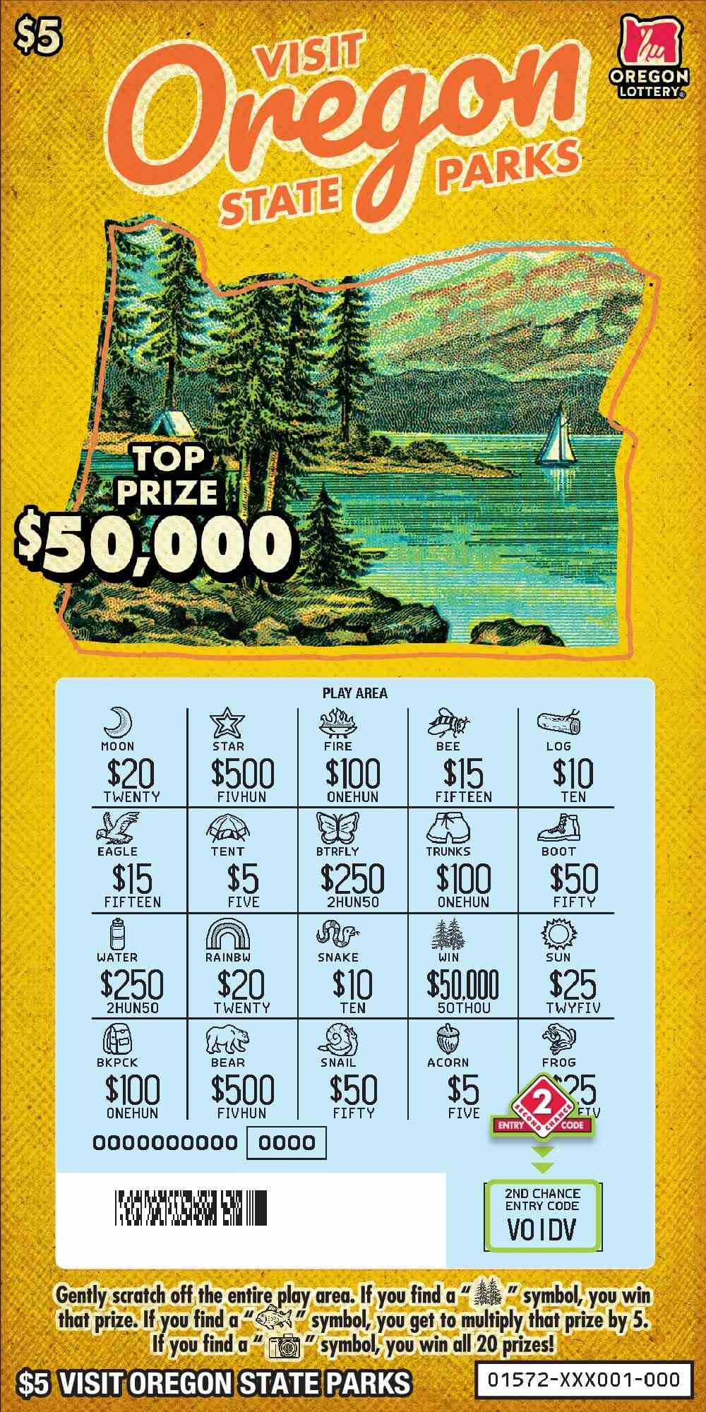 Visit Oregon State Parks scratchcard - game number #1572 - front-scratched