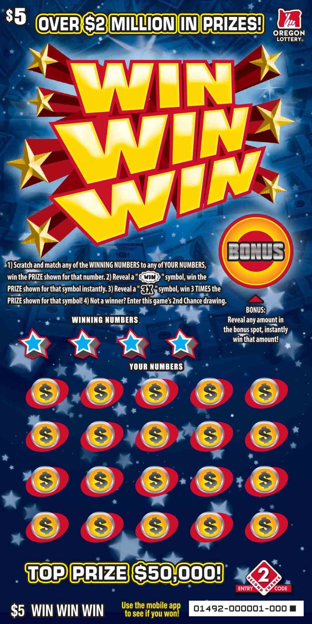 Win Win Win scratchcard - game number #1492 - front