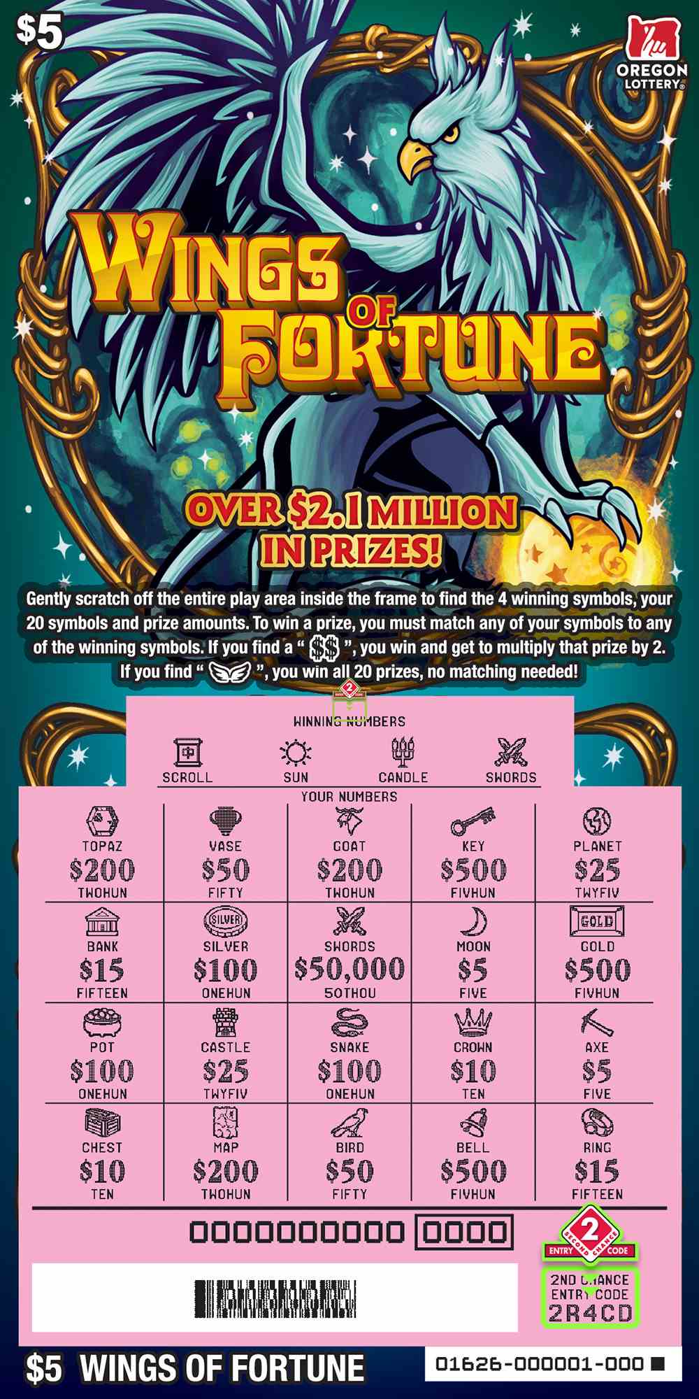 Wings Of Fortune scratchcard - game number #1626 - front-scratched