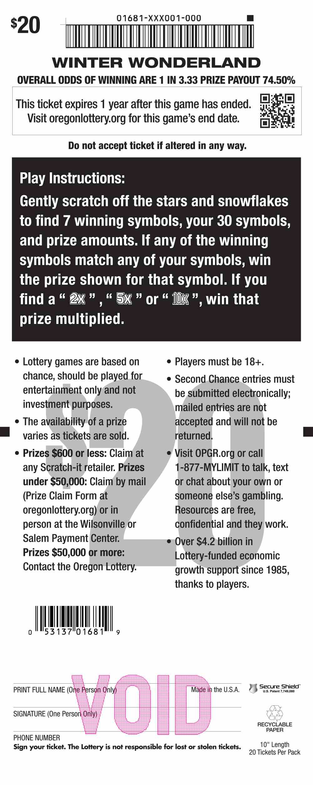 Winter Wonderland scratchcard - game number #1681 - back