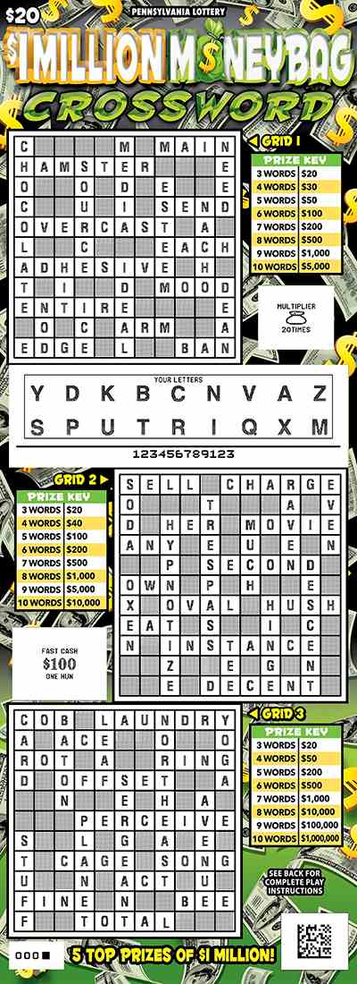 $1 Million Moneybag Crossword scratchcard - game number #3241 - front-scratched