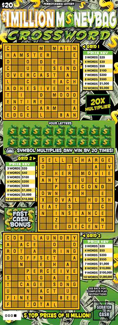 $1 Million Moneybag Crossword scratchcard - game number #3241 - front